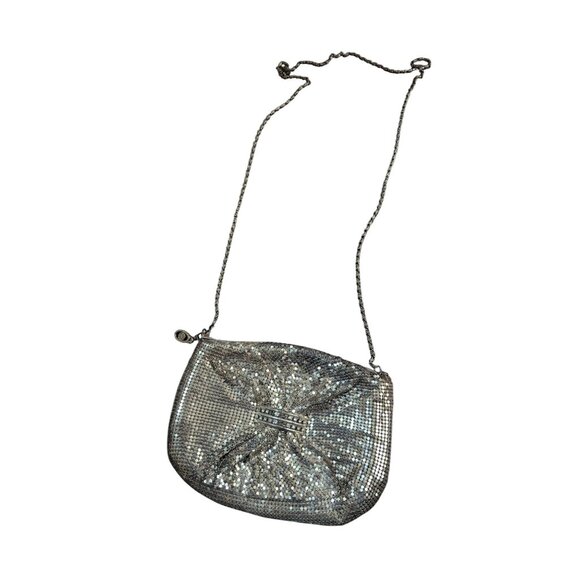 Vintage Silver Mesh Evening Bag With Rhinestone Accent & Chain Strap 9" Wide Pre - Picture 3 of 8